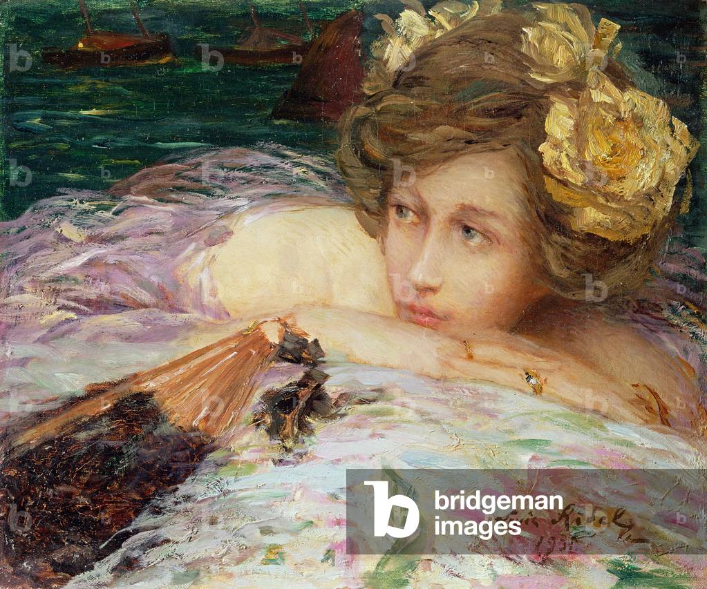 Eine Dame mit ihrem Fan