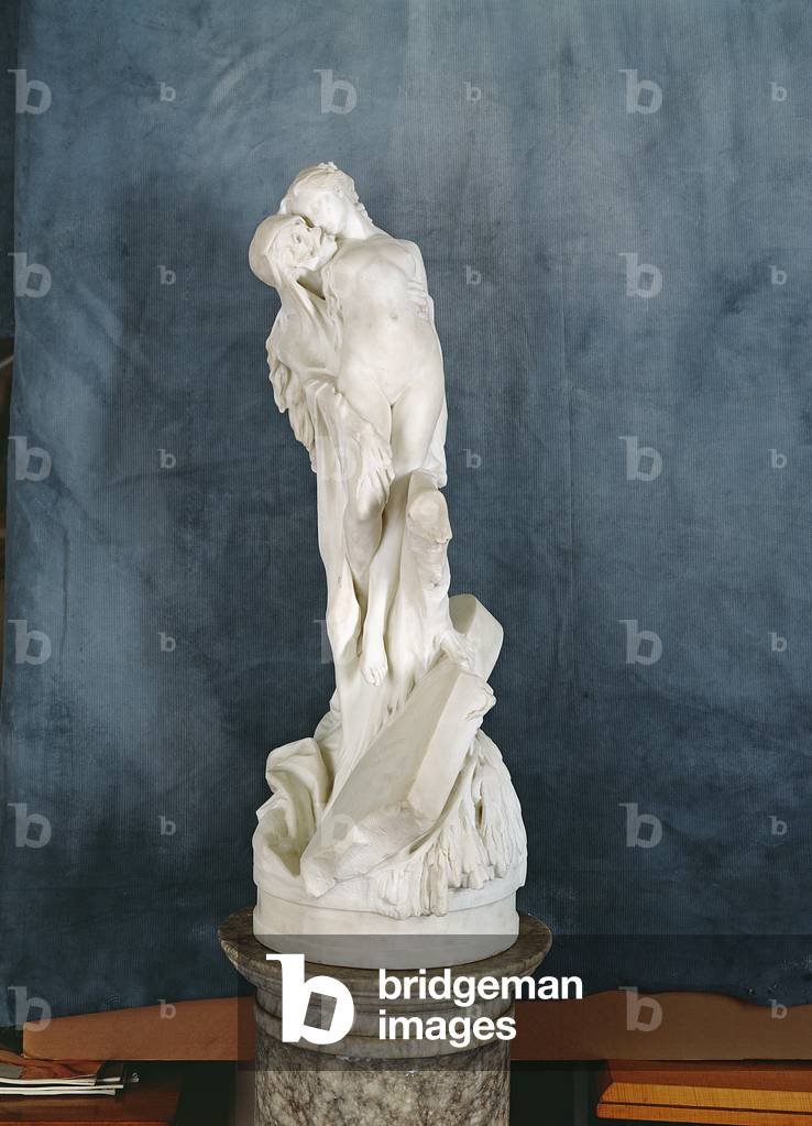 "Figura di morte che abbraccia un nudo femminile (marmo)", C19th Secolo di Pierre Eugene Emile Hebert
