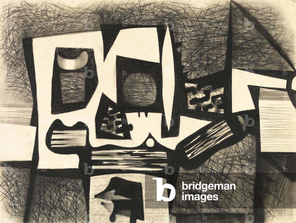 Composition, c.1950 (charcoal & w/c on paper)