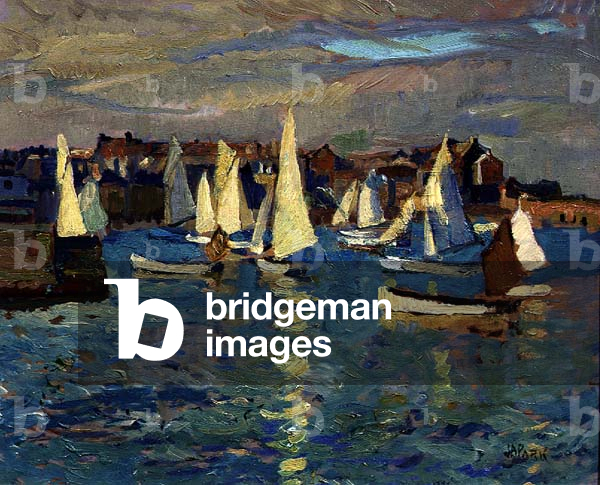 Yachts in the Harbour (oil on panel)