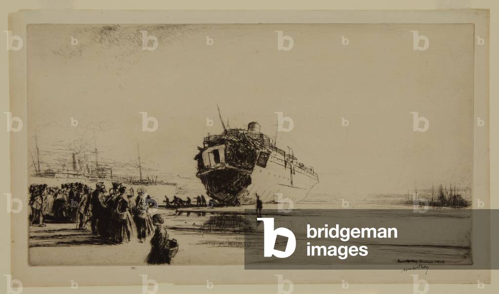 The Torpedoed `Sussex`, 1916 (drypoint etching)