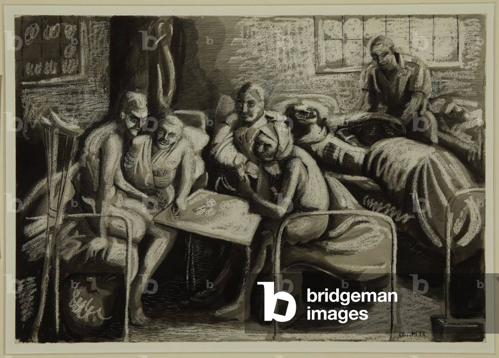 Ward Scene in a Greek Hospital, 1941, 1944 (pencil, w/c, pen & ink on paper)