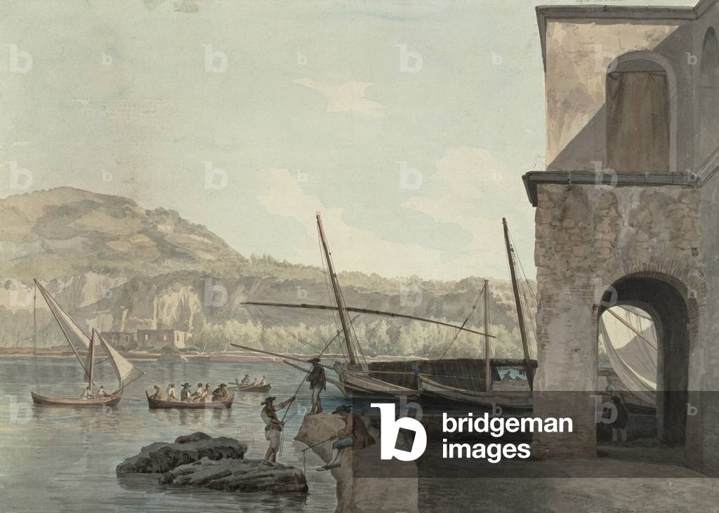 Image of Drawing depicting A View of the Harbour at Pozzuoli, 1778 by Abraham Louis Rudolph Ducros