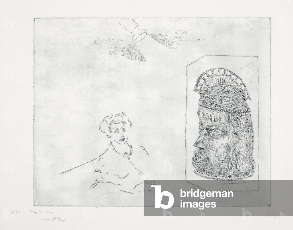 History of the Benin Bronzes: Face to Face, 1984 (etching)