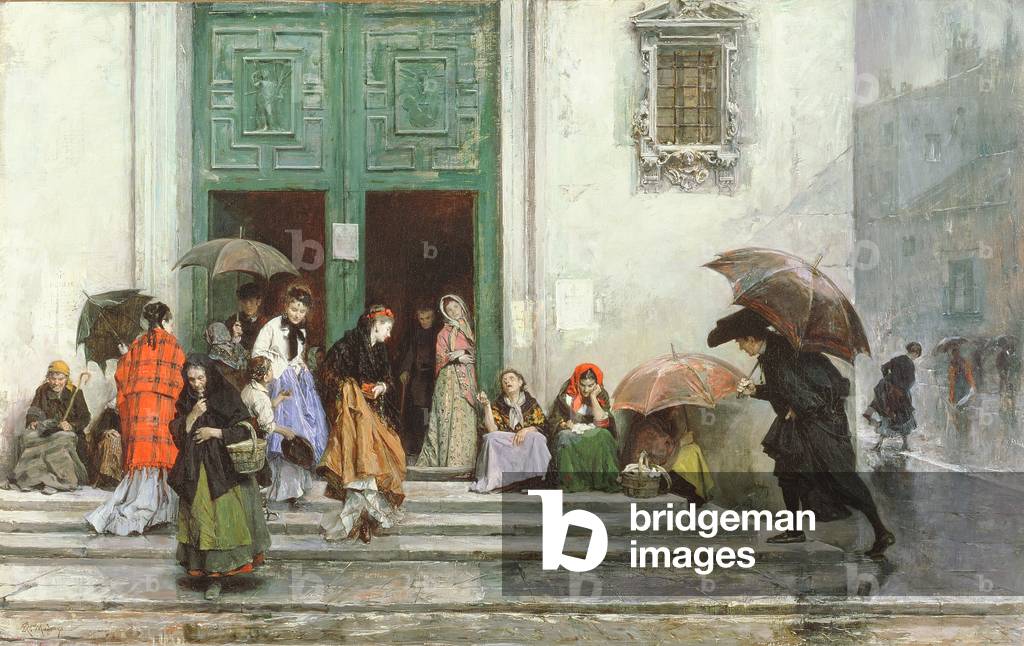 Immagine di Dipinto "Venendo fuori di chiesa", 19th Secolo di Raimundo de Madrazo y Garreta