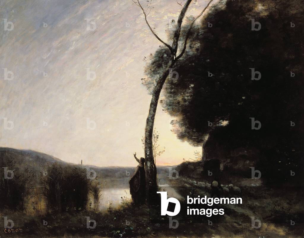 Immagine di Dipinto "la sera stella 1864 (olio su tela)", 1864 di Jean Baptiste Camille Corot, b/w