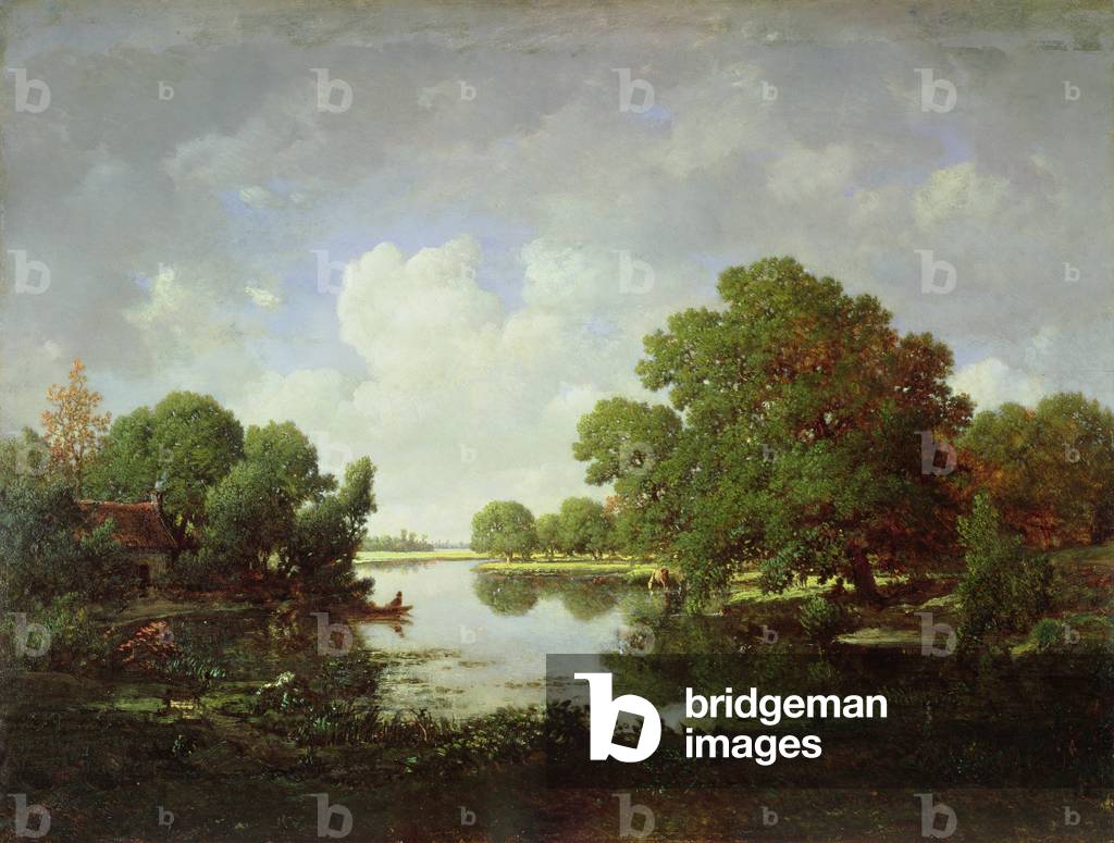 Immagine di Dipinto "inizio estate pomeriggio 1857 olio su pannello", 1857 di Pierre Etienne Theodore Rousseau