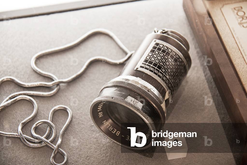 Stanley Kubrick director's viewfinder (lens finder), displayed, amongst a multitude of material at the, Stanley Kubrick: The Exhibition, at the Design Museum, Kensington, London until 17 September 2019