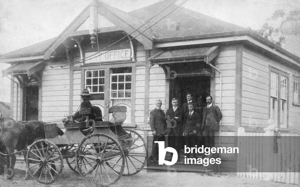 Waipu Post Office and staff, 1916 (b/w photo)