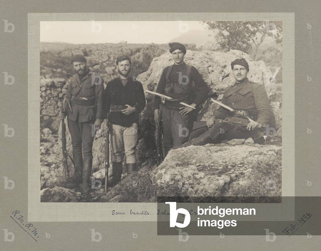 Bandits in the mountains of Crete, February 1924 (b/w photo)