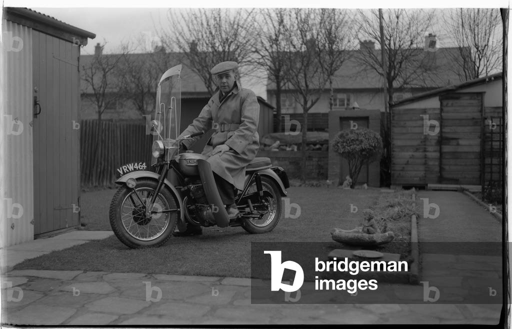 Reg Bull's new Triumph 200cc Tiger Cub motorcycle. Purchased 2 Jan 1958 from Brandish's of Cox Street, Coventry.
