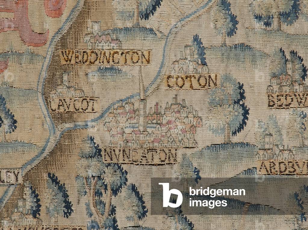 The Sheldon Tapestry, showing detail of Nuneaton town and area, c.1590-1600 (tapestry)
