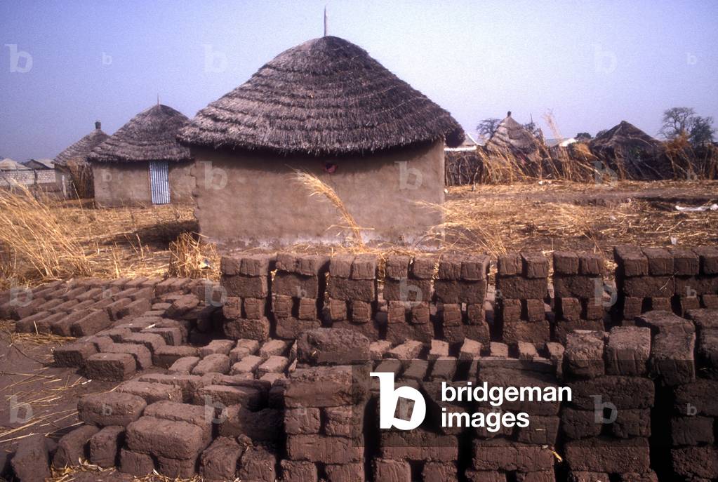 House building with mud bricks, Gambia (photo)
