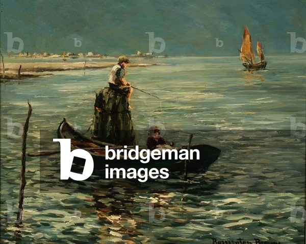 Fischen am Lido, 1957 (Öl auf Leinwand)