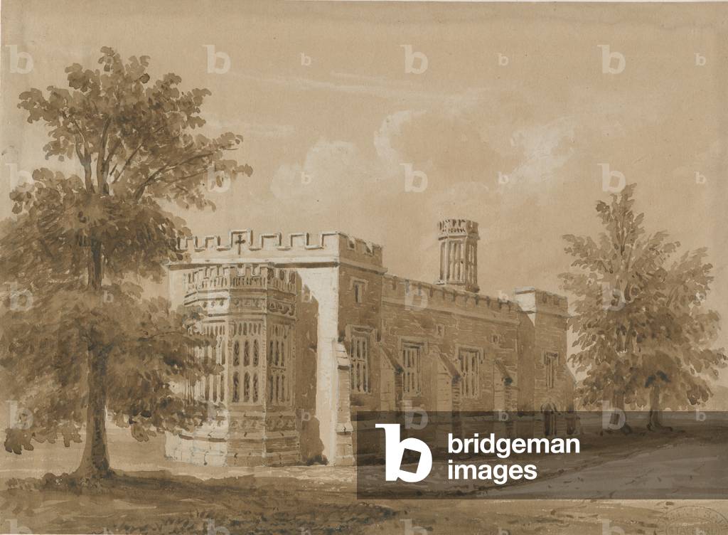Tixall - Chapel at Tixall Hall: red-sepia wash drawing, nd [Jul 1842] (drawing)