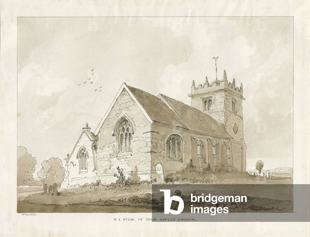 High Offley Church: sepia drawing, 1838 (drawing)