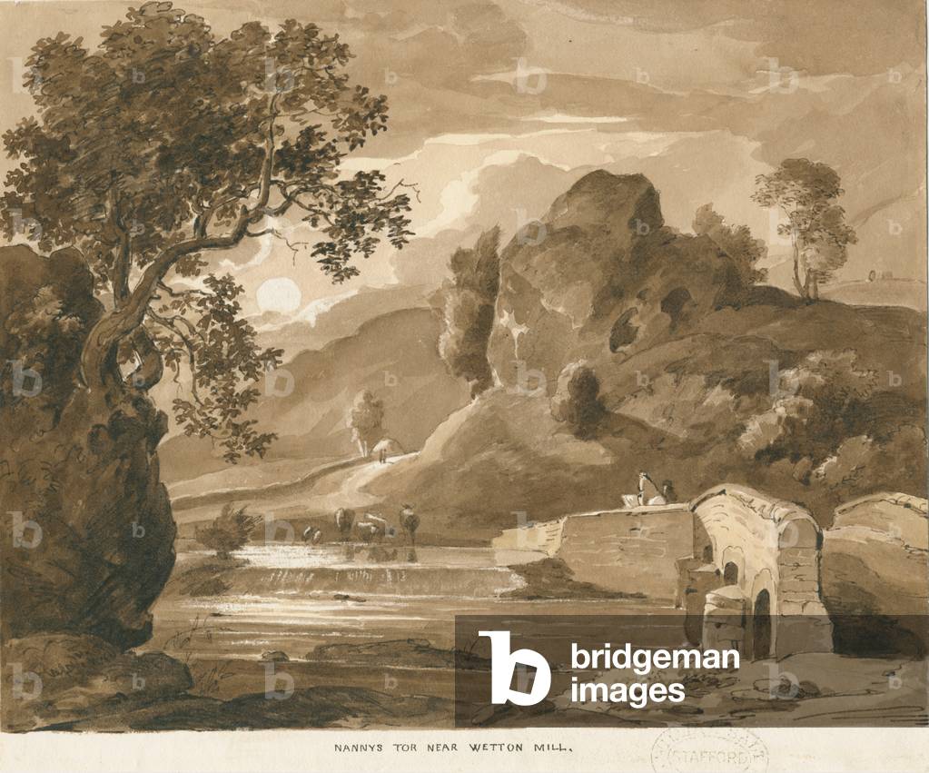 Wetton Mill - 'Nanny's Tor': sepia wash drawing, nd [?1838] (drawing)