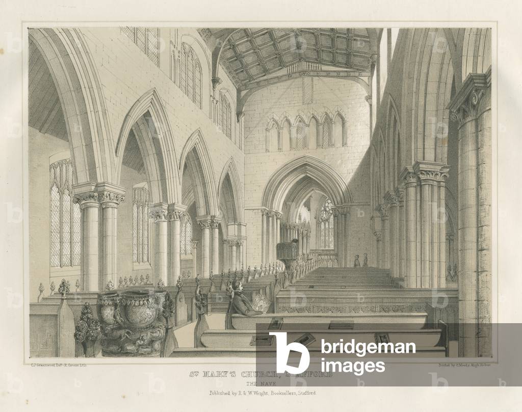 Stafford - Interior of St. Mary's Church: tinted lithograph, nd [c 1845] (print)