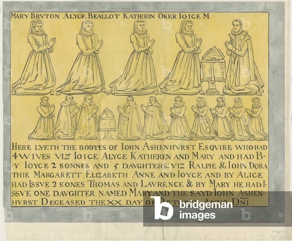 Leek Church - 'Ashenhurst Brass': indian ink drawing (on yellow paper), nd [?18th cent] (drawing)