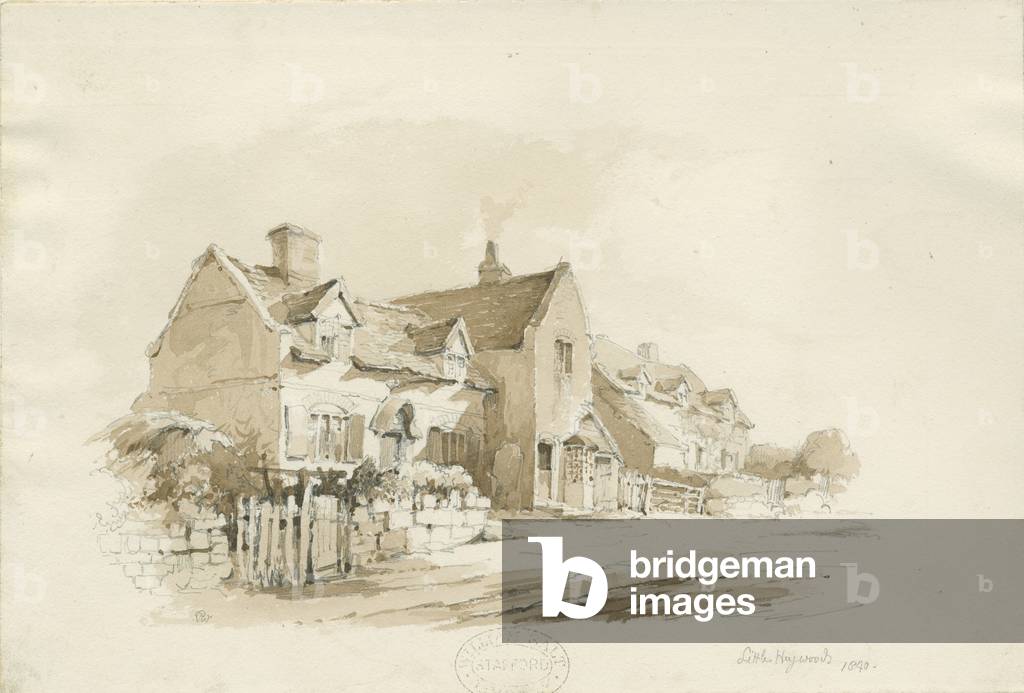 Cottages at Little Haywood: pencil and wash drawing, 1840 (drawing)