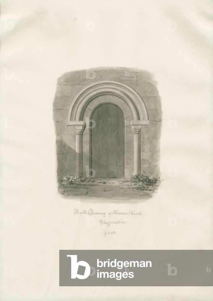 Alrewas Church - North Doorway: sepia drawing, 1848 (drawing)