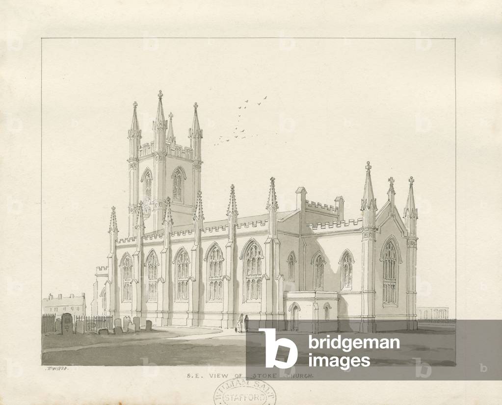 Stoke-upon-Trent Church [New]: sepia drawing, 1838 (drawing)