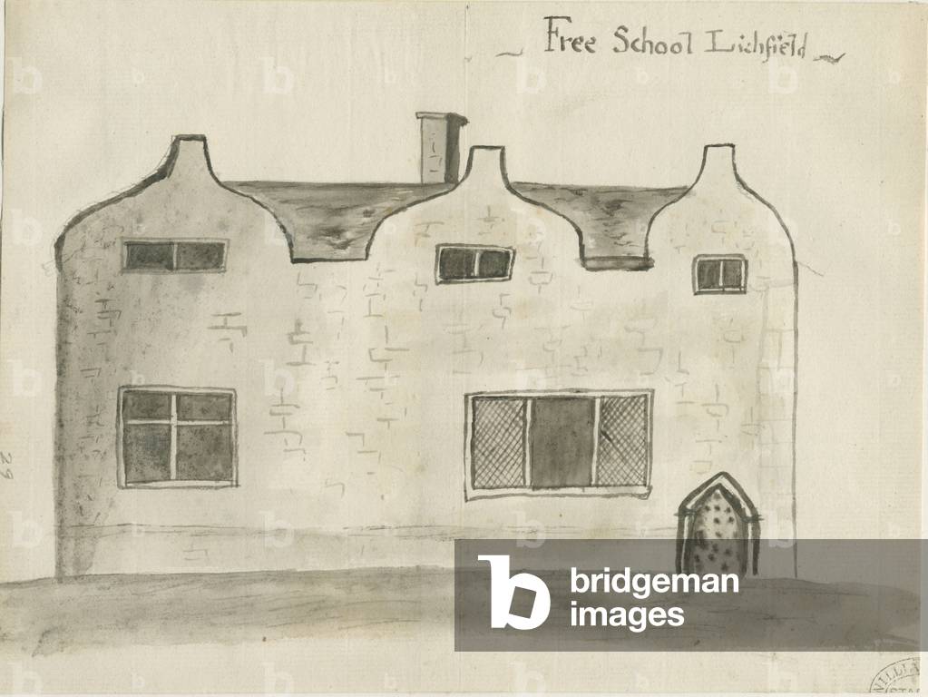 Lichfield - Grammar School: sepia wash drawing, nd [1784] (drawing)
