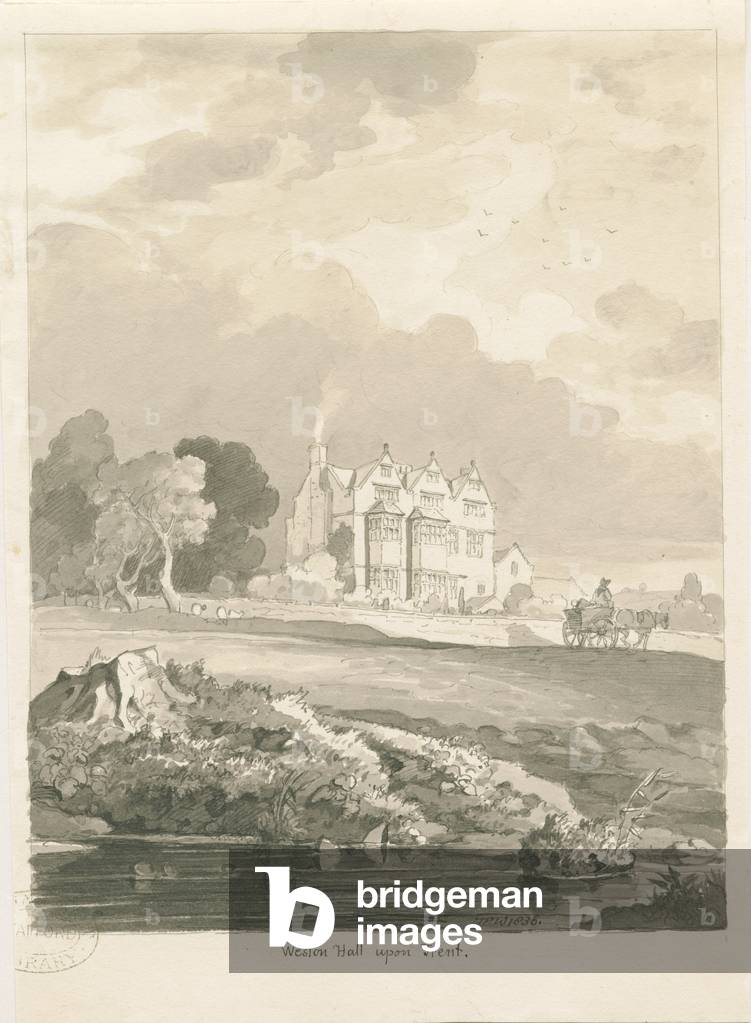 Weston-on-Trent - Hall: sepia drawing, 1836 (drawing)