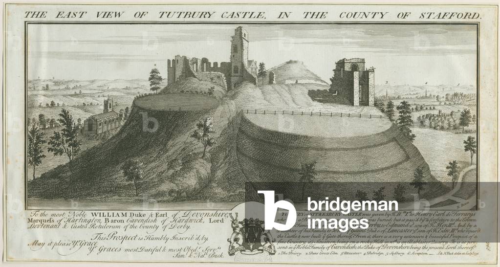 Tutbury Castle - East View: engraving, 1731 (print)