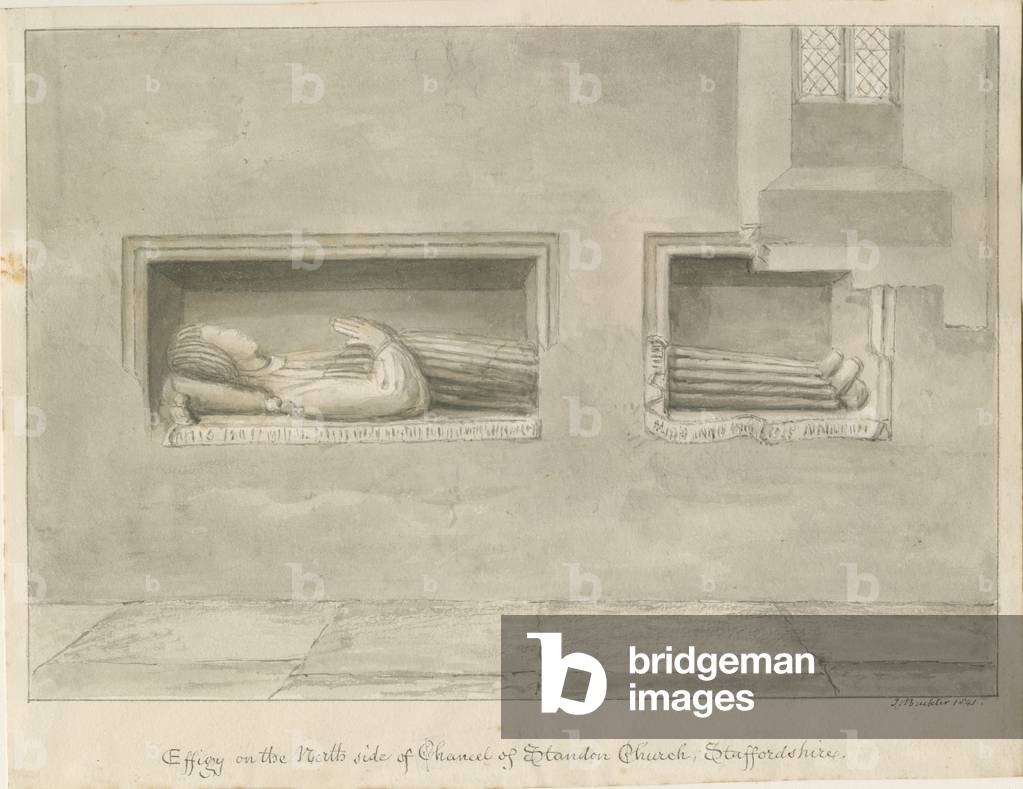 Standon Church - Wall Tomb [to Nicholas Hyde]: sepia drawing, 1841 (drawing)