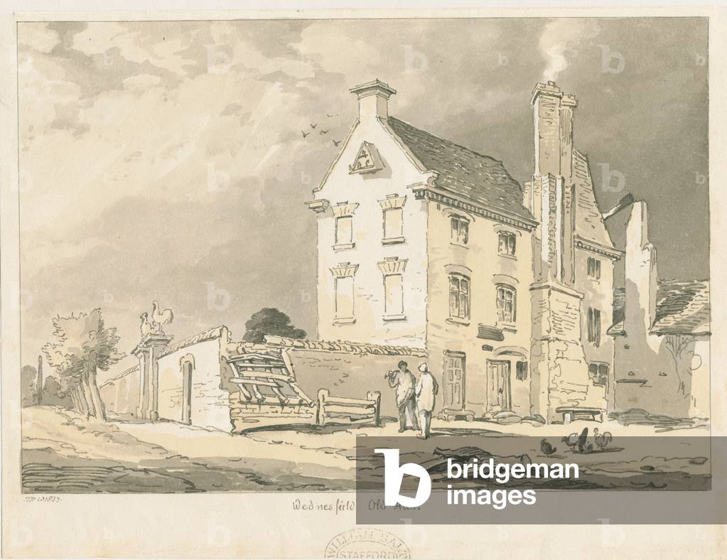 Wednesfield - 'Old Hall': sepia, pen and tint drawing, 1837 (drawing)