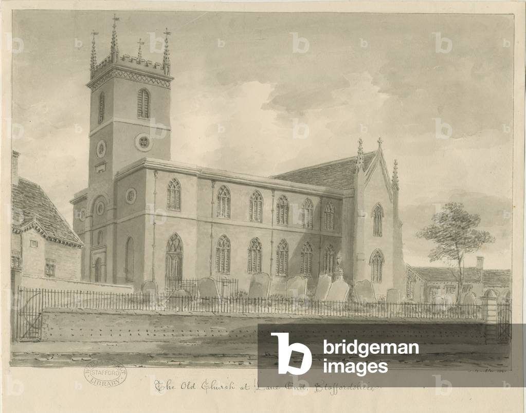 Lane End Church (Longton): sepia drawing, 1840 (drawing)