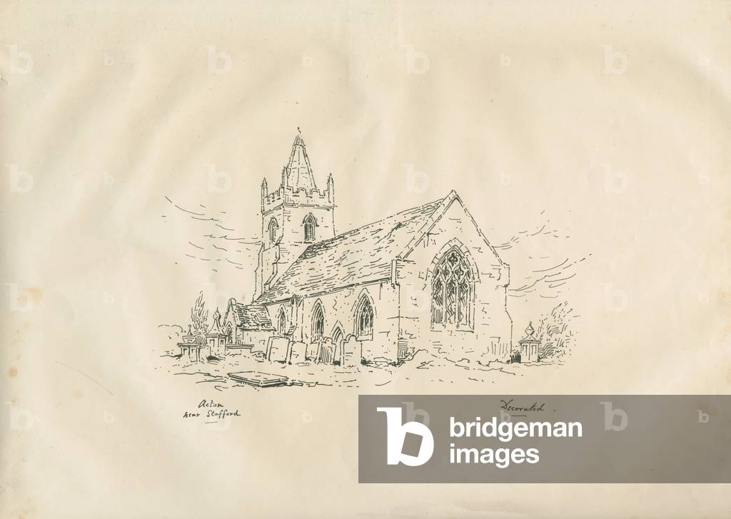 Acton Trussell Church: pen and ink lithograph, nd [?19th cent] (print)