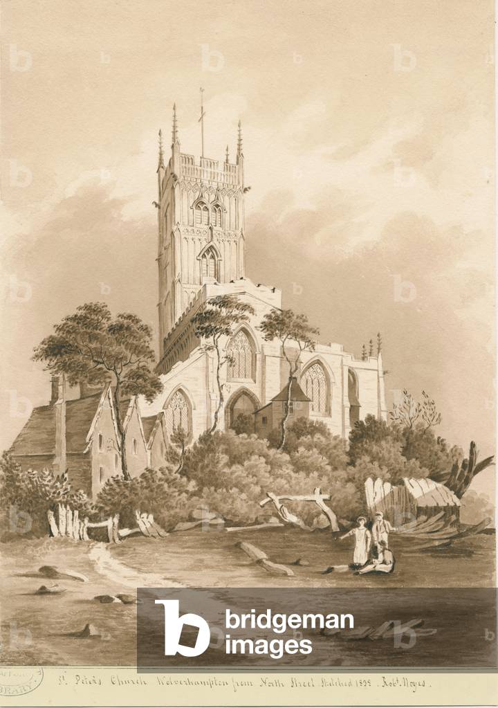 Wolverhampton - St. Peter's Church: sepia drawing, 1838 (drawing)