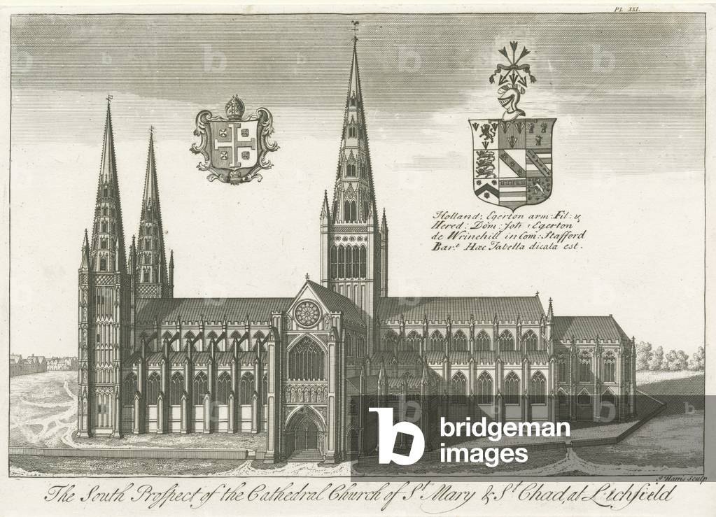 Lichfield Cathedral - South View: engraving, nd [?early 18th cent] (print)