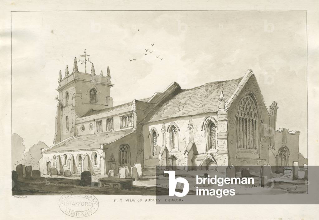 Audley Church: sepia drawing, 1838 (drawing)