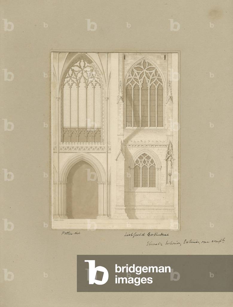 Interior of Lichfield Cathedral - Choir: sepia drawing, [1819] (drawing)