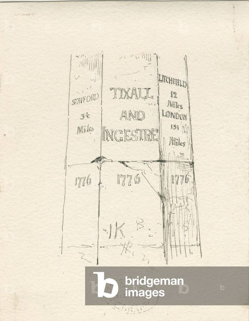 Tixall - Stone Pillar showing Mileage: pen and ink drawing, nd [mid 19th cent] (drawing)