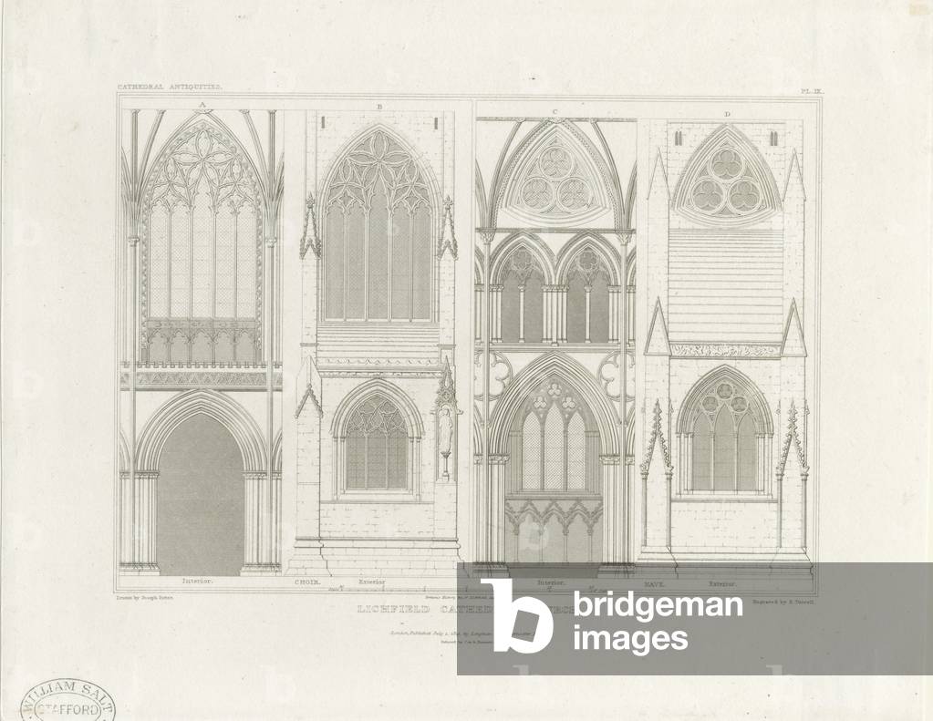 Interior of Lichfield Cathedral - Nave and Choir: engraving, nd [c 1819] (print)