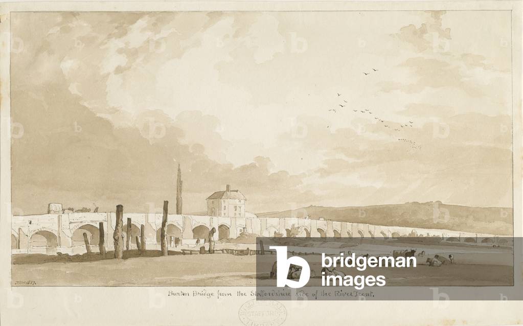 Burton-upon-Trent Bridge and Town: sepia drawing, 1837 (drawing)