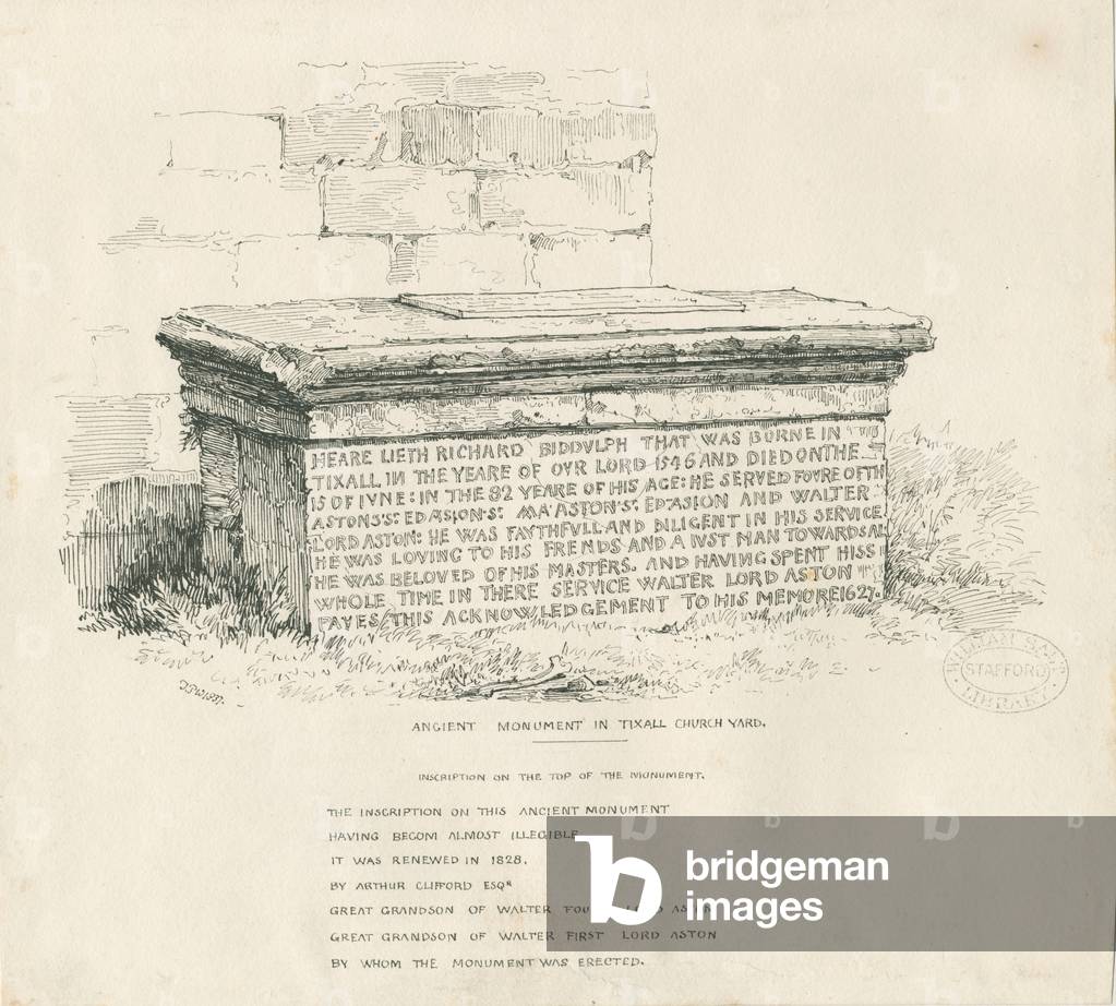Tixall Church Yard - Table Tomb: pen and ink drawing, 1837 (drawing)