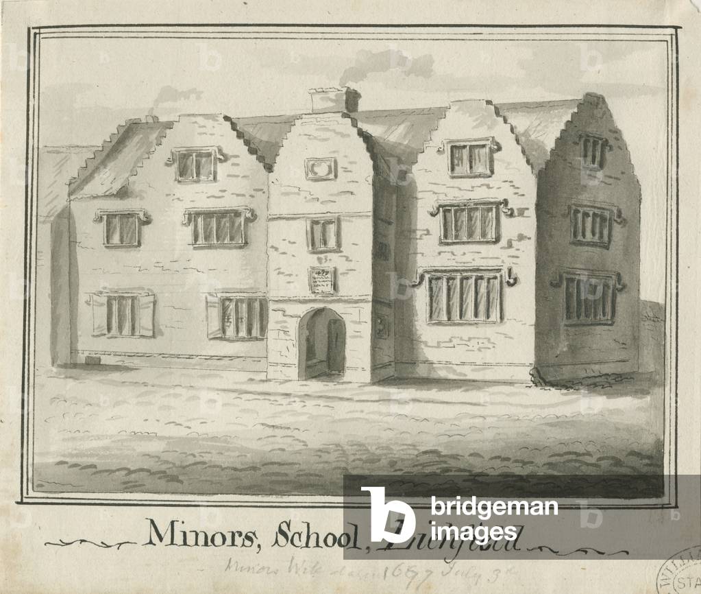 Lichfield - Minors' School: sepia wash drawing, nd [?18th cent] (drawing)