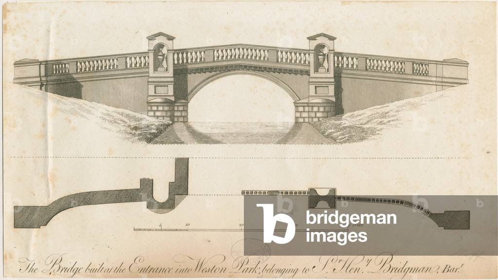 Weston-under-Lizard - Bridge at Entrance to Weston Park: engraving, nd [c 1765-1770] (print)