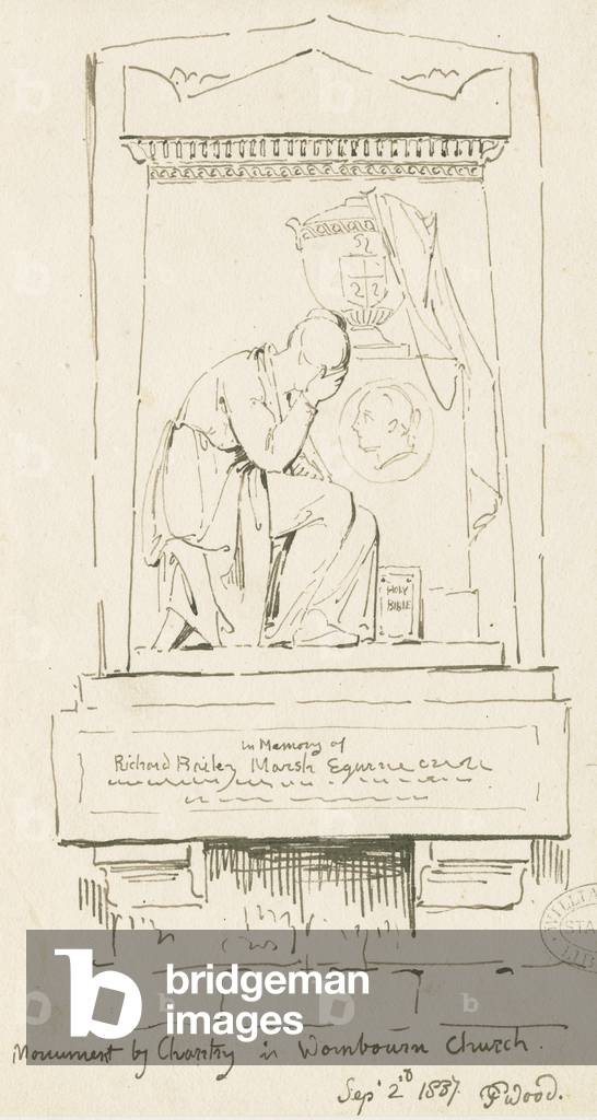 Wombourne Church - Monument to Richard Bailey Marsh: pen and sepia drawing, 2 Sep 1837 (drawing)