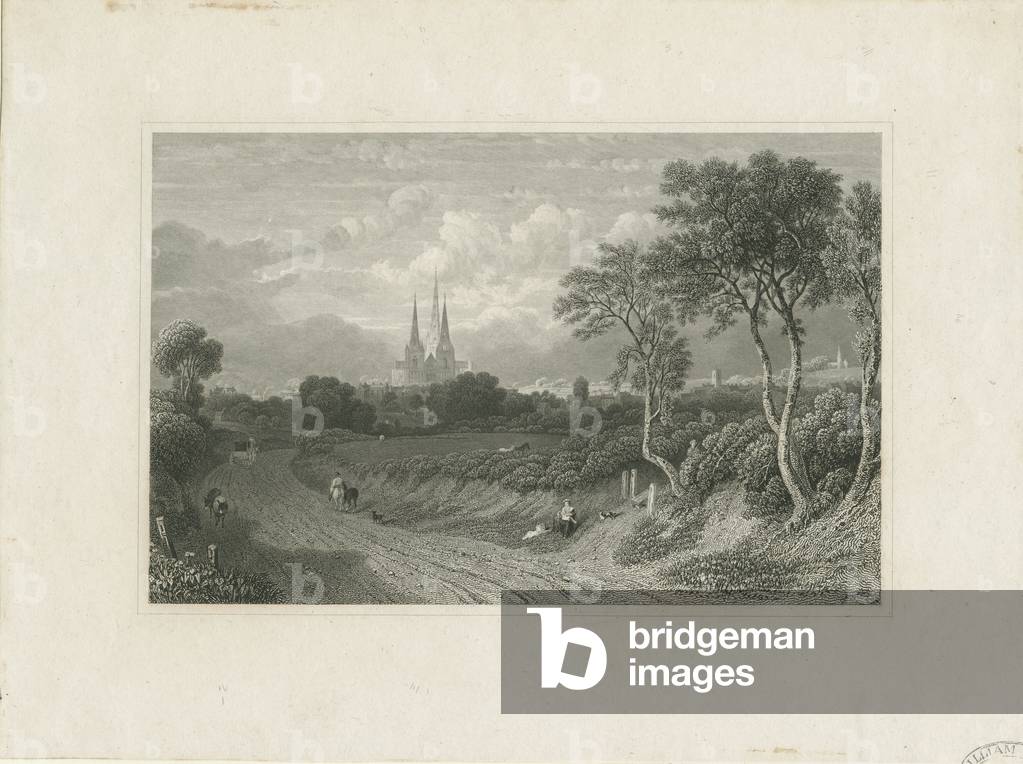 Lichfield Cathedral - West View (distant): engraving, nd [?18th cent] (print)