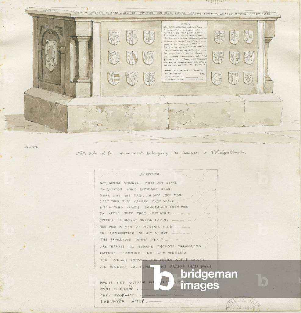 Tomb in Biddulph Church - 'William Bowyer' : sepia drawing, 1837 (drawing)
