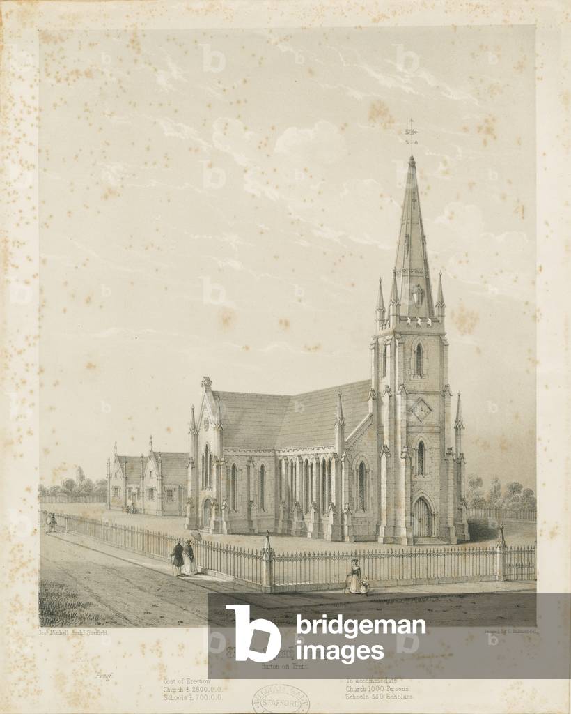 Burton-upon-Trent - Christ Church and Schools: engraving, nd [1789-1850] (print)