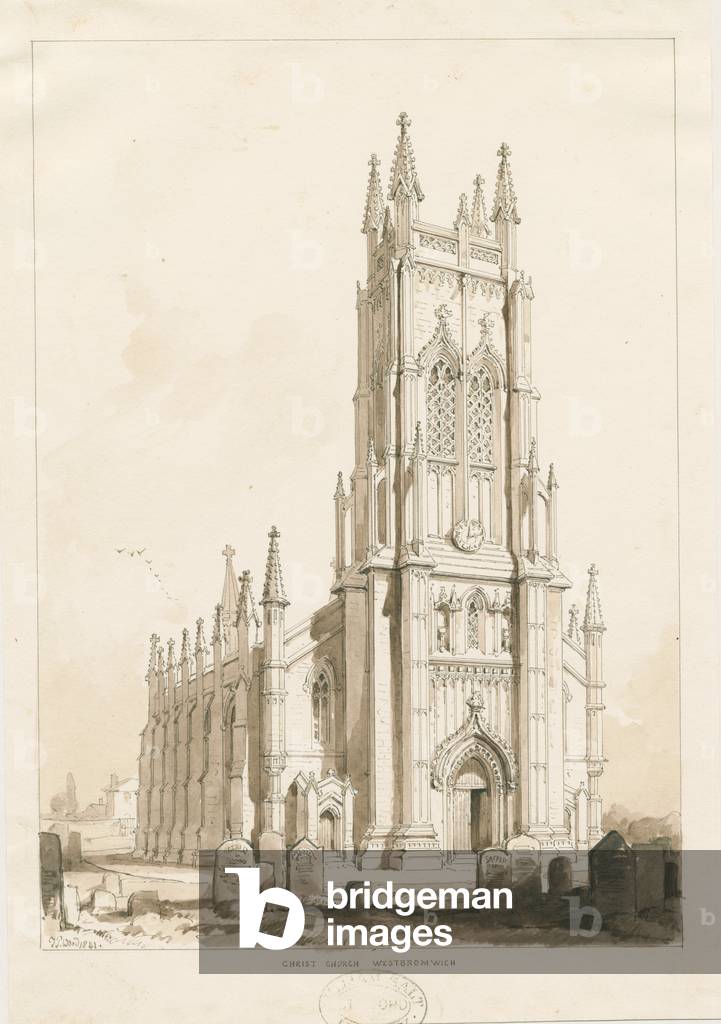 West Bromwich Church - 'Christ Church': sepia drawing, 1841 (drawing)
