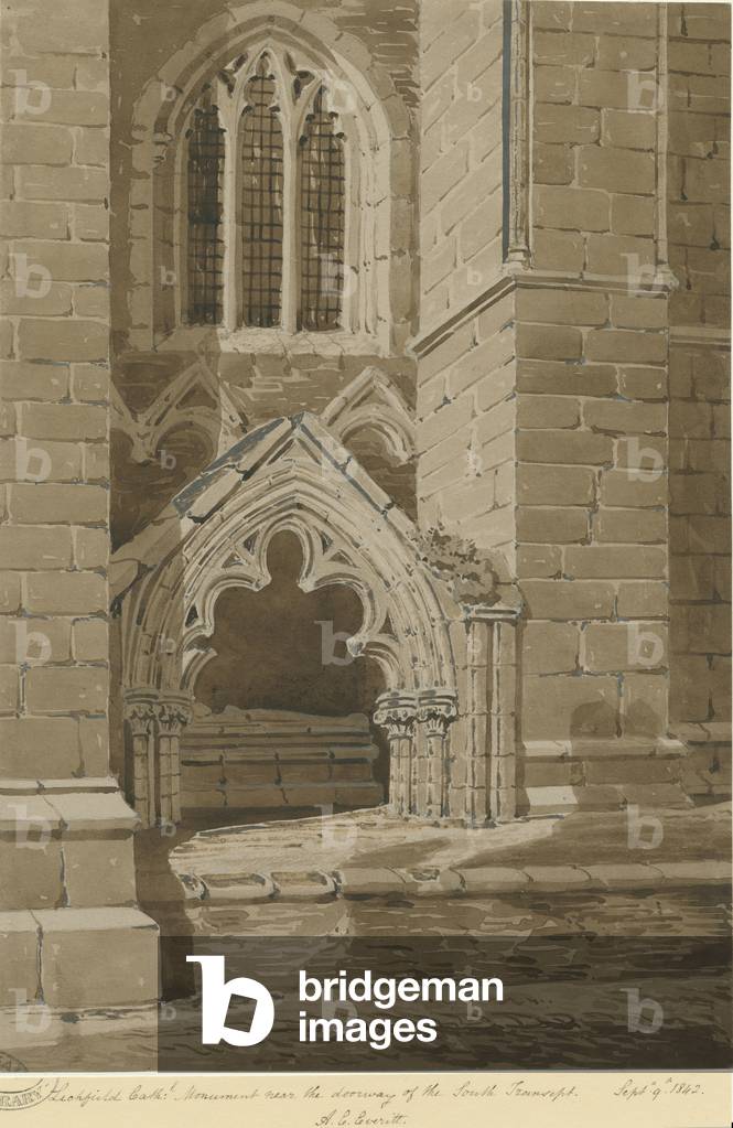 Lichfield Cathedral - South Transept: red sepia drawing, 9 Sep 1842 (drawing)