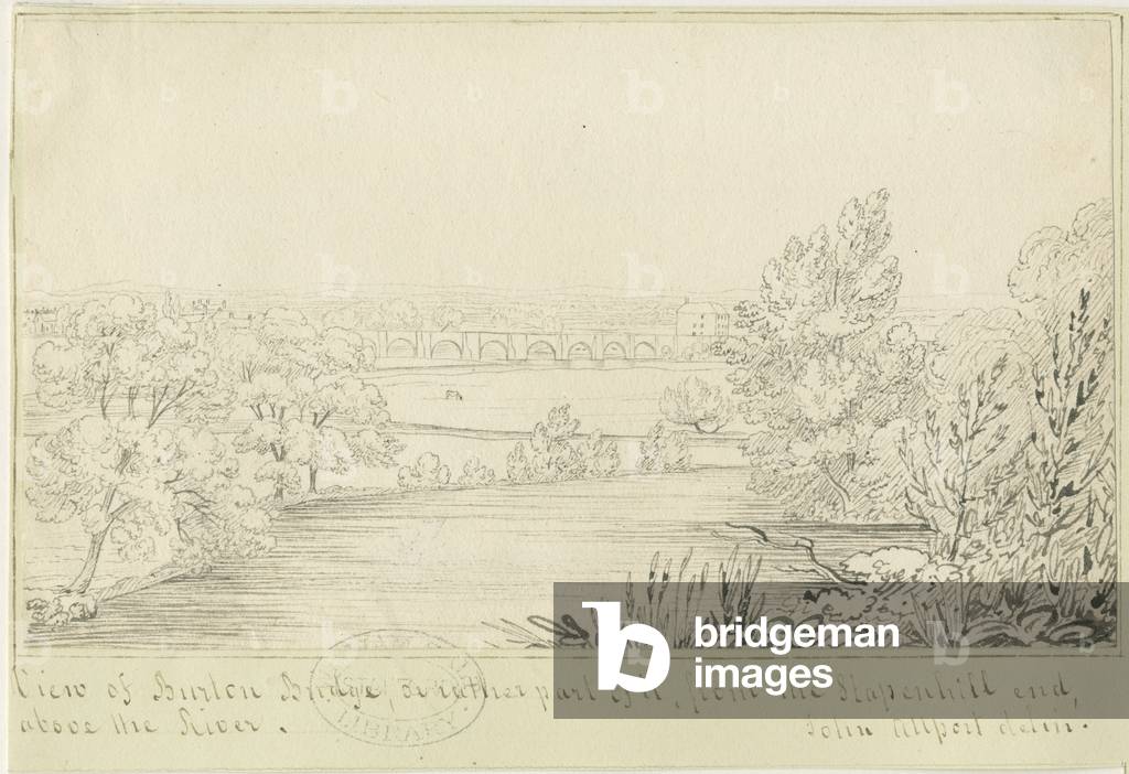 Burton-upon-Trent Bridge and Town: pen drawing, nd [c 1817] (drawing)